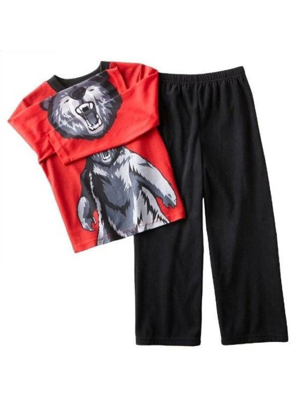 Boys Grizzly Bear Pajamas 6 Roar Black & Red 2 Pc Long Sleeve Shirt & Pants